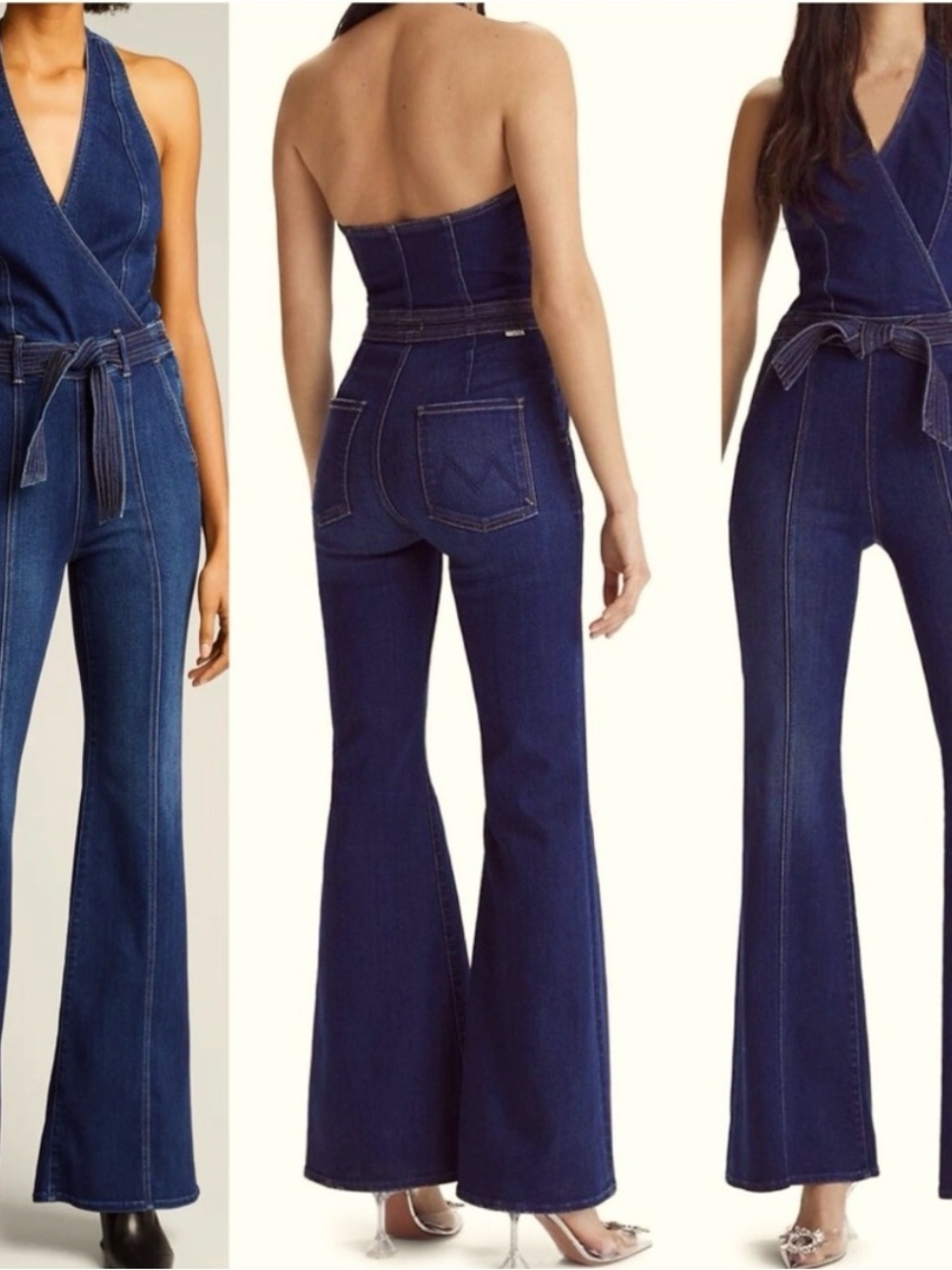 MOTHER Indigo Denim Strapless Jumpsuit with Belt